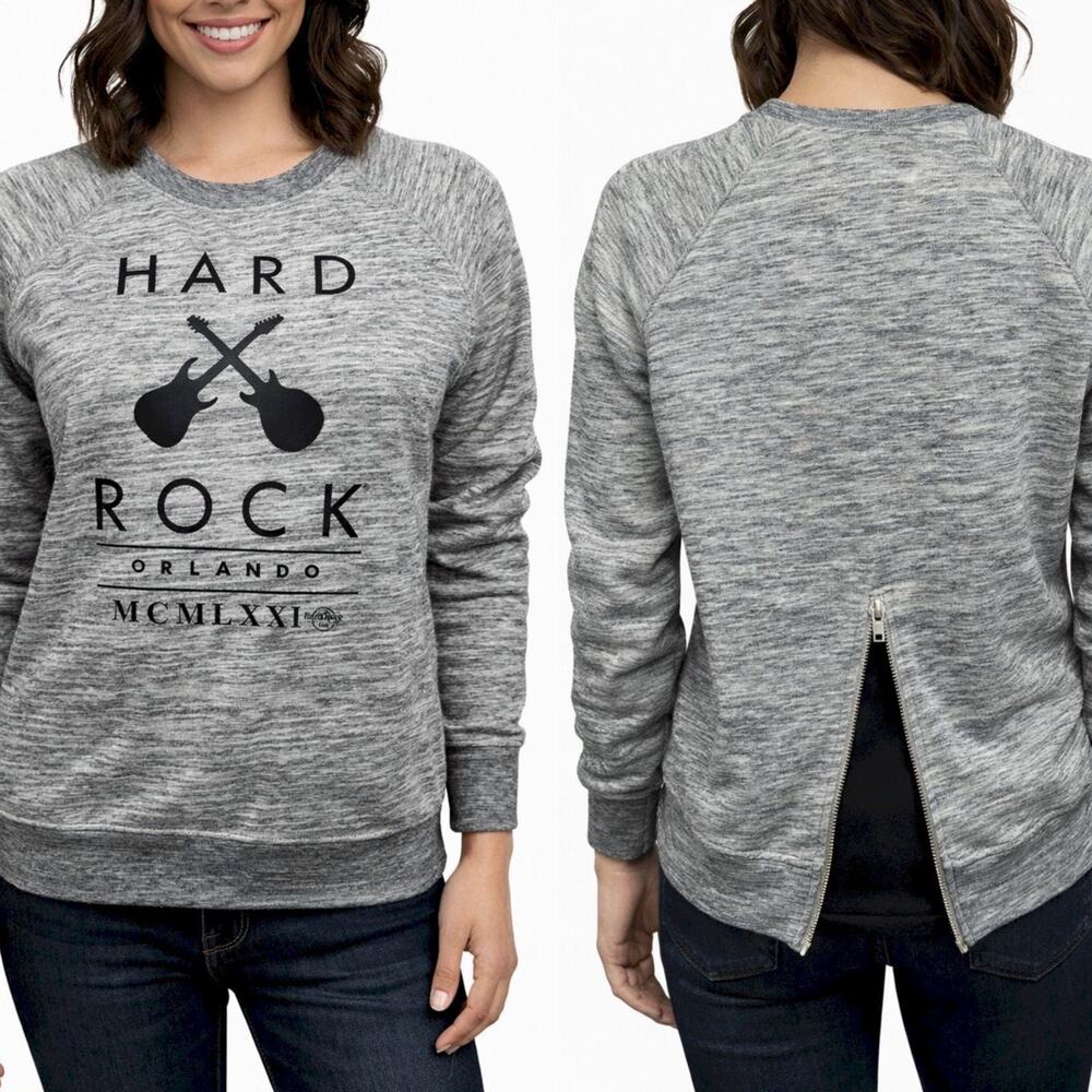 Hard Rock Cafe Orlando MCMLXXI Zipper Back Sweatshirt Sweater S Heather Gray